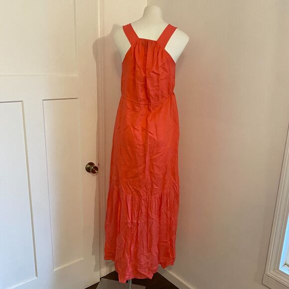 Cynthia Rowley size Small Linen Blend Bright Colorful Orange Maxi Sundress - Picture 2 of 8